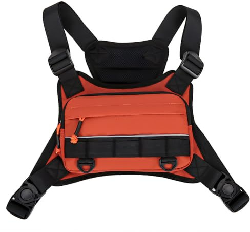 Sac de Poitrine de Sport, Sacoche de Poitrine Tactique Réglable, Poche de Gilet de Course avec Bande Réfléchissante, Pochette pour la Randonnée, le Cyclisme, la Chasse, la Pêche et les Excursions