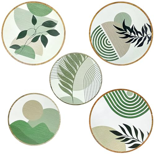 LILIXI 5 Pezzi Decorazioni da Parete in Legno, 3x25cm + 2x20cmArte Murale Astratta Motivi Foglie, Design Moderno Facile da Installare per Soggiorno e Camera (Stile2)
