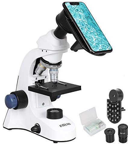 ESSLNB Mikroskop mit Handyhalterung Präparate 40X-1000X LED Auflicht Durchlicht 2 Arten von Netzteilen Grob- und Feinfokussierung Mikroskope für Kinder und Erwachsene