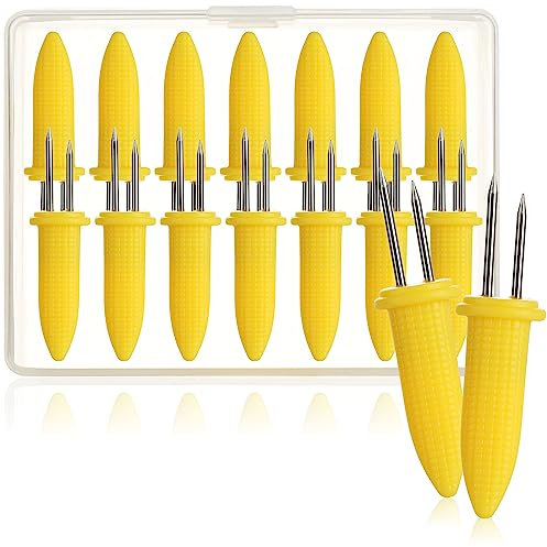 COM-FOUR® 16x spiedini di pannocchie con perni in acciaio inossidabile, antiruggine - spiedini di mais riutilizzabili - accessori per barbecue, grigliate, cucina (16 pezzi - mais)