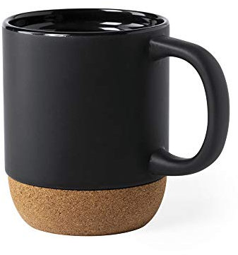 FUN FAN LINE - Pack de Tazas de Café Grandes de Cerámica 2 Unidades | Tazas Altas de Color Negro con Base de Corcho | Juego de Tazas Modernas para Desayuno y Té | Perfecto para el Hogar y la Oficina