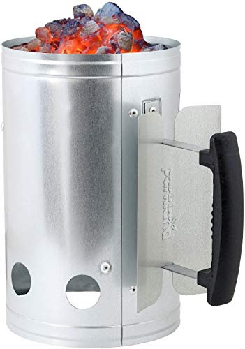 Charcoal Chimney Starter Lighter BBQ Large Capacity Briquettes Lumpwood Quick Start Galvanised Steel with Safety Handle & Heat Shield Protection Camping or Grilling