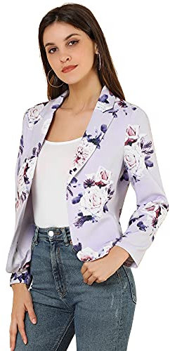 Allegra K Damen Gekerbter Kragen Offen Blazer Freizeit Jacke Büro Sakko Lila Blumig XS