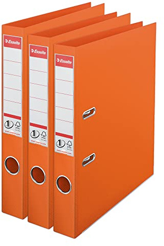 Esselte VIVIDA 624286 Lot de 3 classeurs à levier A4, tranche de 50 mm, capacité de 250 feuilles, PP, couverture en plastique, dossiers et dossiers, orange, lot de 3