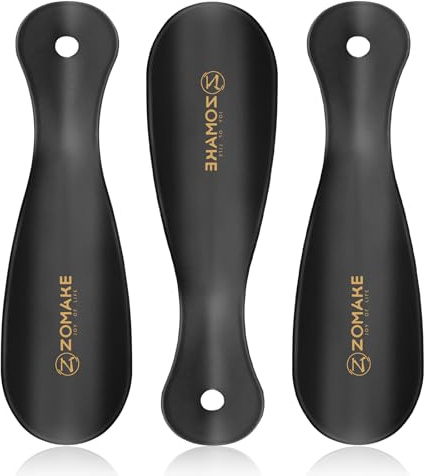 ZOMAKE Calzador de Zapatos Cortos,Calzadores Metalico de Viaje Muy Estable (19cm) - Con Ojal para Colgar,Calzador PequeñO para Ancianos Mujeres Embarazadas NiñOs(3 Piezas Negras)