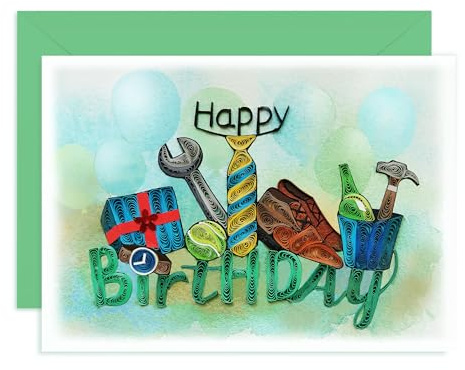 QUILLCRAFT Father's Day Card, Birthday, Dad Quilling Card for All Occasions, Golf, Fishing, Hero, Toolbox, Artful Card for Him, Husband, Daddy, Grandpa, Grandfather (Toolbox)