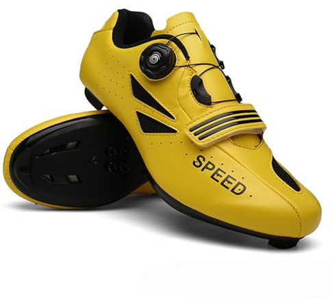 Hixingo Zapatilla de Ciclismo Hombre Mujere Amarillo Zapatos Bicicleta de Carretera Montaña Exterior MTB Compatibles SPD-SL/SPD Lock, Impresión de Iluminación Zapatillas de Ciclismo Unisex, 43 EU