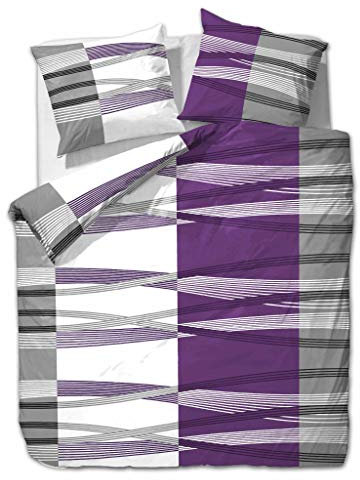 etérea Seersucker Bettwäsche 135x200 cm - bügelfreies Bettwäsche Set mit Kissen - Microfaser Satin nach Oekotex 100 - Reißverschluß - Gestreift - 135x200cm + 80x80 cm Kissenbezug - Lila