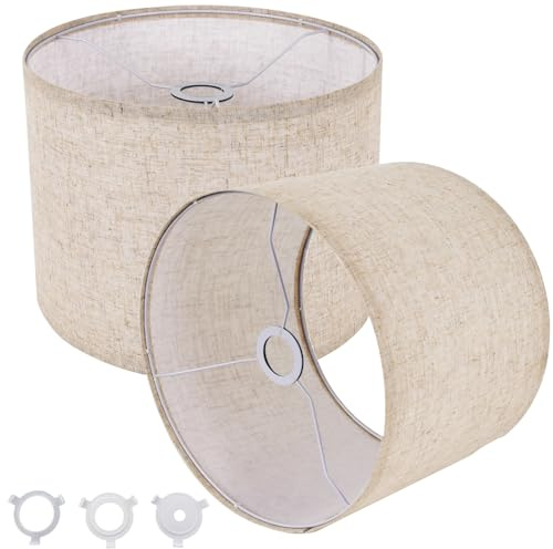 Small Lamp Shades Set of 2, Beige Drum Lampshades 8.7''Top X 8.7'' Bottom X 7.9'' High, Replacement Lamp Shades Natural Linen for Table Lamps Floor Lamps Chandelier Lamps, Easy Assembly Required
