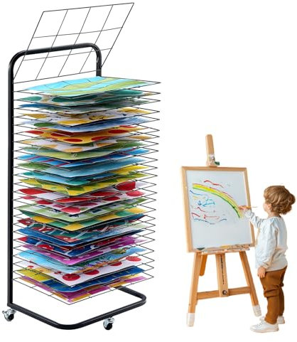 VEVOR Kunst-Trockengestell mit 25 Regalen (423 x 317 mm), Farb-Trockengestell mit Rädern, Kohlenstoffstahl-Gestell für Kunstwerke im Klassenzimmer