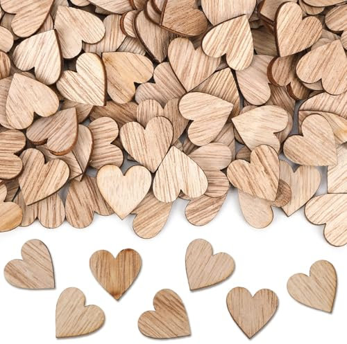 UPINS 200 Stück Holzherzen, Holz Herzen Streudeko Herzen Holzherzen zum Basteln für Hochzeit Weihnachten Geburtstag Taufe Valentinstag Tisch deko