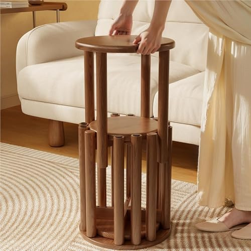 Fakednss Stackable Stools Set of 4,Wooden Side Tables Stool,18 Inch Stool,No Installation Required, Versatile Stackable Round Stools for Kitchen Island,Bedroom,Living Room(Walnut)