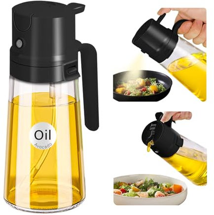 YARRAMATE 2 in 1 Spruzzino Olio per Friggitrice Aria, Flacone Spruzzino Olio da 470ml per Gli Alimenti, Spray Olio da Cucina, Nebulizzatore Olio Facile Aprire (02_Nero)
