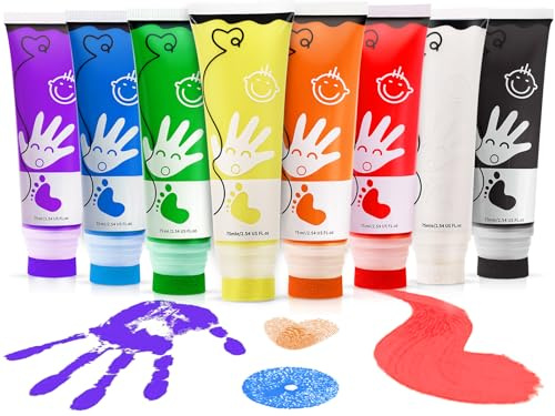 TOGOU2S Fingerfarben Kinder Ungiftig Mit Schwammkopf 8 Farben Waschbar 75 ml/Schlauch Baby Abdruckset, Baby Fingerfarbe Geeignet Für Geschenke Zur Früherziehung Von Kindern, Handgefertigte Malerei