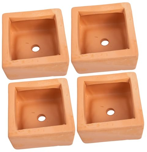 BESPORTBLE 4Piezas Macetas para Plantas Macetas de Barro Cuadradas para Suculentas y Flores Decorativas y Prácticas para Interior