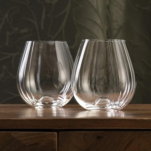 DIAMANTE Stemless Wine Glasses 400ml - Mirage - Fluted Optic Effect, Lead Free Crystal, Multipurpose - Set of Two