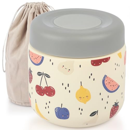 AUROAY Thermal Food Flask for Hot/Cold Food,400ml Insulated Leakproof Soup Flask, Double Walled Stainless Steel Food Jar,Soup Container Lunch Box BPA Free, to go Meal Prep