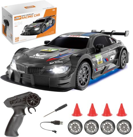 Siereolly Coche teledirigido 1:24 Escala Drift Car 4WD 2,4 GHz RC Drift Auto 20 KM/H Coche de carreras de alta velocidad con dos baterías, luces LED