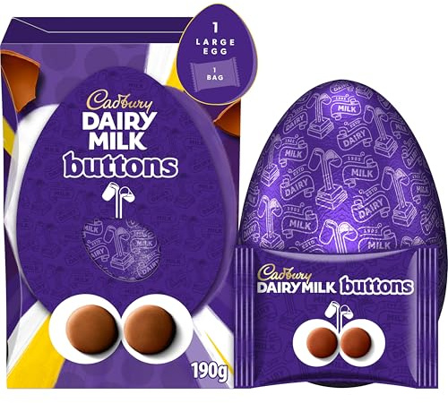Cadbury Dairy Milk Buttons Chocolate Easter Egg, Includes 1 Large Egg and 1 Chocolate Bag, 190 g (Pack of 1)
