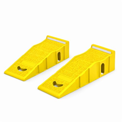 ZincOrange Juego de 2 Rampas de Elevación para Coche, Capacidad de 4,5 T por Pareja con Adhesivos Reflectantes Nocturnos, Amarillo