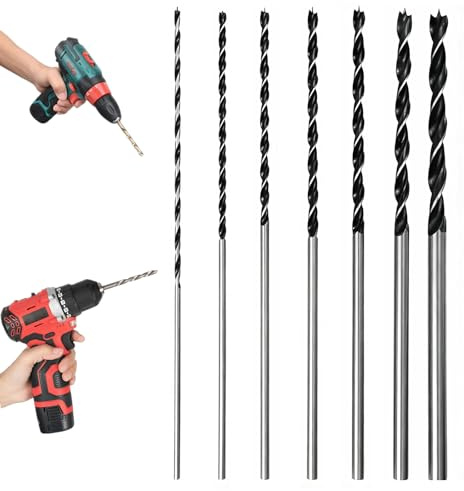 JASFLY Juego de 7 brocas para madera extra afiladas, juego de 4, 5, 6, 7, 8, 10, 12 mm x 300 mm, para madera dura y madera blanda