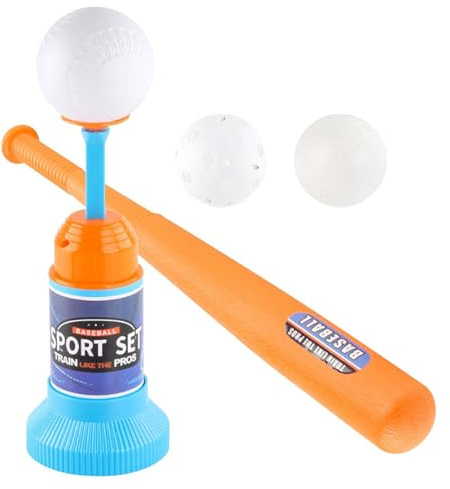 Set para niños | lanzador de té y pelota automático con 3 pelotas, juego de béisbol al aire libre para niños pequeños, actividad deportiva divertida