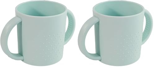Miniland Tasses d'apprentissage pour bébé avec anses 250 ml, tasse d'apprentissage hygiénique sans moisissure ni valve, passe au lave-vaisselle et au micro-ondes, +6 mois | Mint (Lot de 2)