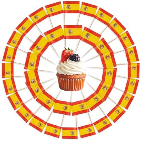100 Pezzi Bandierine Stuzzicadenti con Bandiera Spagna, Mini Bandiere in Carta per Cocktail Panini Cupcake, Decorazioni per Eventi Sportivi e Feste a Tema