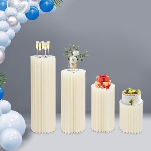 Giniania Columnas de papel plegables, soporte cilíndrico, base de exhibición para fiestas, centro de mesa, mesa cilíndrica, columna romana de cartón, soporte para tartas, soporte para bodas (4