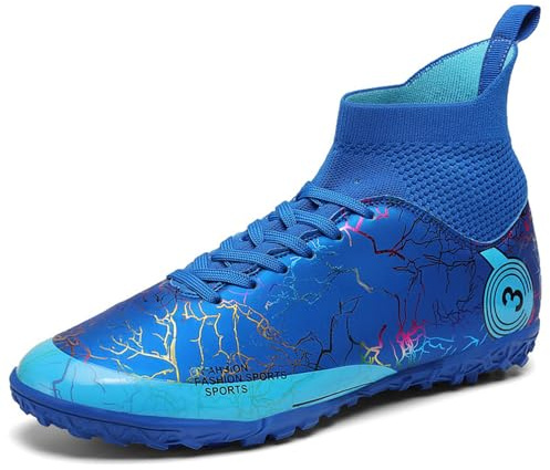 Mokayu Boys Football Boots Kids Firm Ground Soccer Astro Turf Athletics Training Sport Running Futsal Shoe Teenager Indoor Outdoor Profession Competition Football Shoes Unisex Blue UK 4