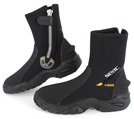 SEAC PRO HD, Calzari da Subacquea in Neoprene da 6 mm con Cerniera Laterale e Suola Rigida in Gomma Unisex Adulto, Nero, XS
