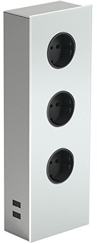 WIPO Power Turm G Edelstahl, Glas weiß, 3X Schukosteckdose, 2X USB-Lochabstanddebuchse, 42010102200