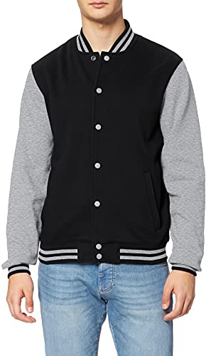 Build Your Brand Men's Sweat College Jacket T Shirt, Multicolour (Black/H.grey 00658), L UK