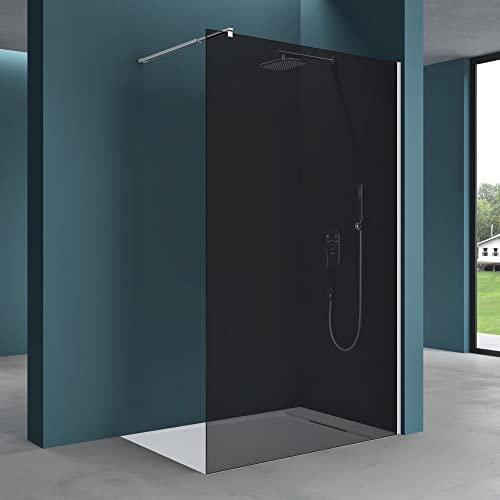 Mai & Mai Box Doccia Walk-In 120x200cm, Parete Doccia in Vetro Grigio 8mm Braccio di Sostegno 70-120cm Vetro di Sicurezza ESG con Rivestimento Nano BRAM3 Bremen01VG