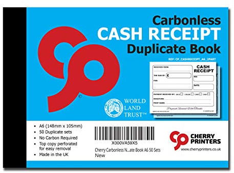 Cherry Printers | Carbonless Cash Receipt Book 2pt A6 | Duplicate NCR Receipt Book | 50 Duplicate Sets | No Carbon Required (NCR) | Perforated Tear Out Receipts | Small Business Receipt Pad