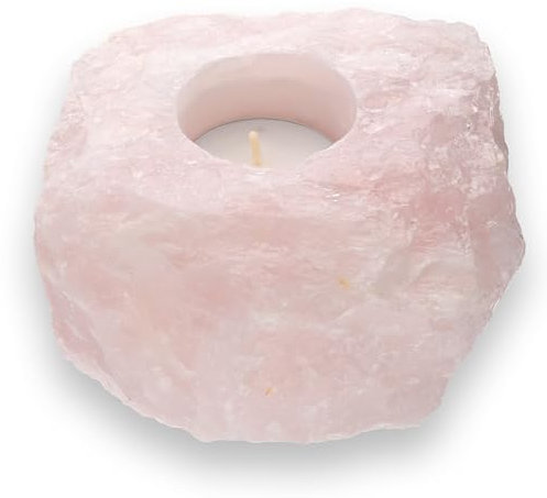 Lebensquelle Plus Portavelas de cuarzo rosa | Piedra preciosa natural | Tealight piedras preciosas