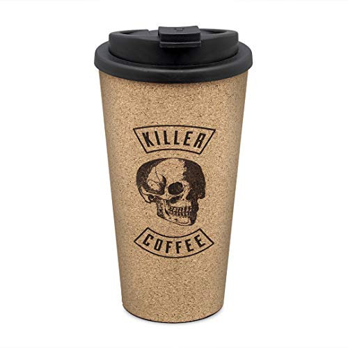Taza de café de corcho reutilizable con tapa antiderrame y aislamiento de doble pared – para llevar café y taza de té para viajes y trabajo, 15 oz
