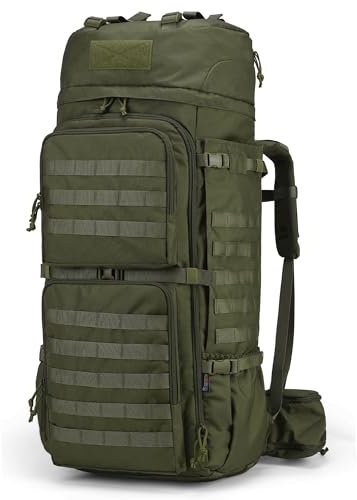Mardingtop 75L Molle Hiking Internal Frame Backpacks with Rain Cover for Camping,Backpacking,Travelling(Ranger Green)