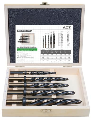 Accusize Industrial Tools 5 Pc H.S.S. Standard Spiral Flute Super Premium Car Reamer Set, 3/8, 1/2, 9/16'', 5/8, 3/4, to Fit 3/8'' or 1/2'' Shank Chuck