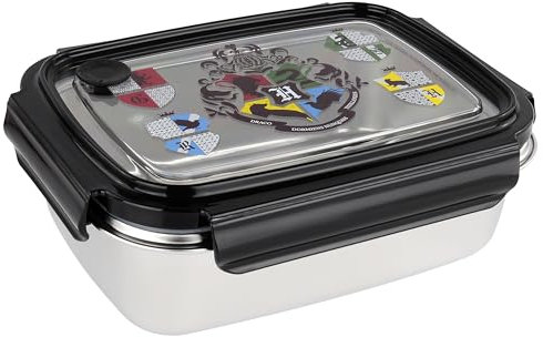 p:os Harry Potter Brotdose für Kinder und Erwachsene mit einem Fach, auslaufsichere Lunchbox aus Edelstahl mit 4 Clip-Verschlüssen, Vesperdose für Schule, Uni, Büro und Freizeit