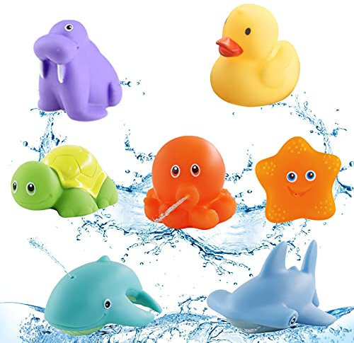 Giocattoli per Bagnetto, 7 pezzi Giocattoli da Bagnetto per Bambini, Giocattoli da Bagno Morbido, Per il Bagnetto, Senza Bisfenolo A,Animali Diversi, Ideale per il bagnetto Giochi Bagnetto