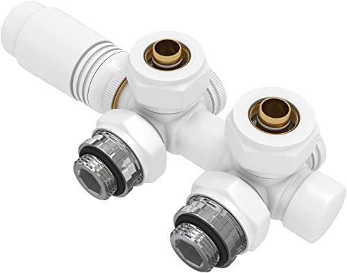 EMKE Válvula de radiador con termostato, válvula para radiadores y secadores de toallas, universal para válvulas angulares y rectas, G1/2, Blanco, 1 pieza