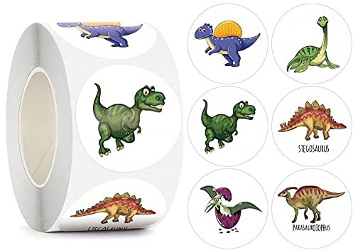 Casiler 500 Uds/Rollo De Pegatinas De Dinosaurio, Pegatinas Redondas De Recompensa para Niños, Suministros Escolares, Pegatinas De Entrenamiento De Incentivo para Escuela Y Hogar