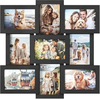 SONGMICS 9-Photo Collage Frames, MDF, Clear Glass, Wall Decor | Picture Frames, 47.5 x 47.5 x 2.4 cm, Easy to Update, Ideal Gift, Kavi Collection, RPF029B01