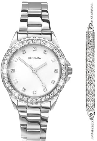 Sekonda Elizabeth Gift Set Silver Bracelet White Dial Silver Bracelet Women's Quartz Watch 33mm with Stone Set Case