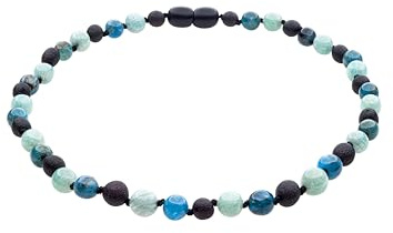 Genuine Amber Necklace From Baltic Sea Made With Unpolished Cherry Apatite & Amazonite 33 cm (13 Inches)