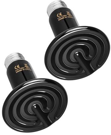 Simple Deluxe 75W Ceramic Heat Emitter 2-Pack, Reptile Heat Lamp No Light Emitting Heat Bulbs for Amphibian Terrarium, Bearded Dragon Lizard Snake Turtle, Brooder Coop Incubating Chicken