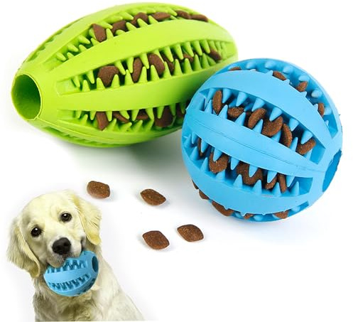 CEASELESLY 2 Stück Interaktiver Leckerli-Spender,Hundebälle mit Zahnpflege,Snackball Hund aus 100% Naturkautschuk für Hund,Langeweile, Zahnreinigung,IQ-Training