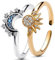 Uwiyo Sonne Mond Ring Set, Verstellbar Gold Silber Frauen Ringe, Matching Freundschaftsringe, Damenring Dupes Schmuck Geschenk für Frauen (Gold Sun + Silber Moon)