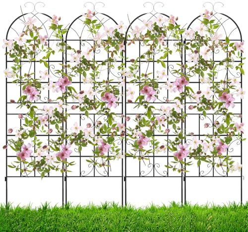 HOMASIS Treillis pour escalade de 4 pièces, panneaux décoratifs pour clôture de jardin en métal, râpe pour plantes grimpantes, grille de séparation décorative, 50 x 180 cm, noir